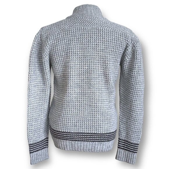 Celtic & Co Mens Gray Wool Shawl Collar Sweater Sz L Chunky Knit Made in England - Picture 4 of 6